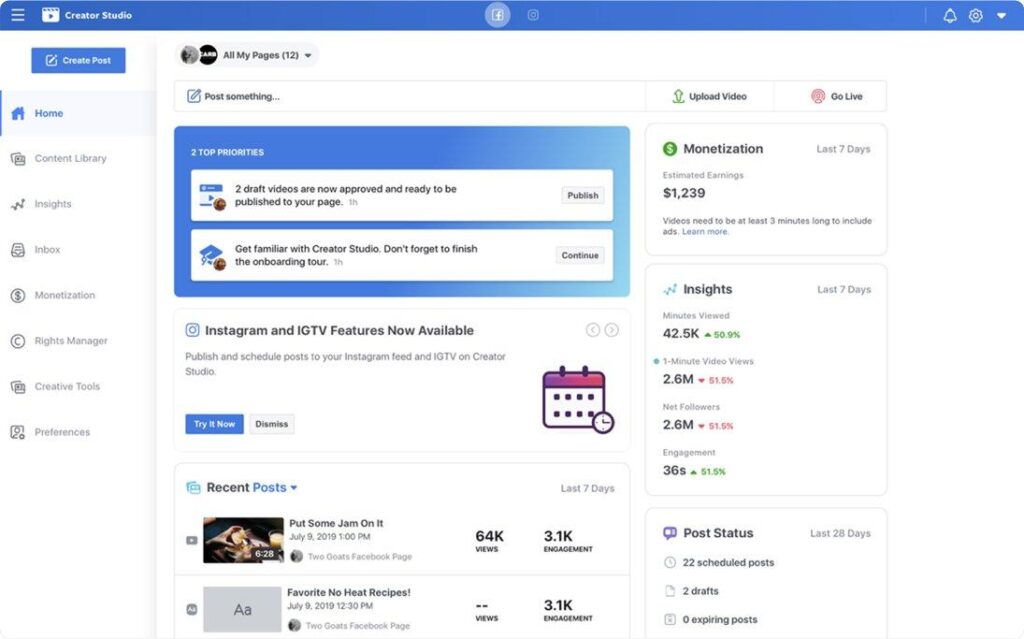 Facebook Creator Studio